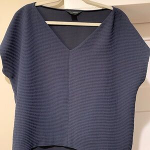 Club Monaco Navy V-Neck Textured Women's Top